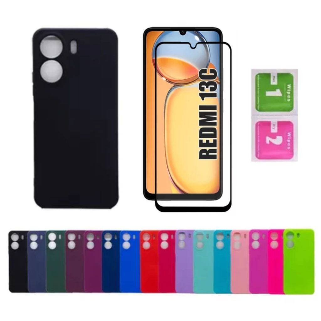 Kit Para Xiaomi Redmi 13C - Película 3d + Capa Silicone Aveludada