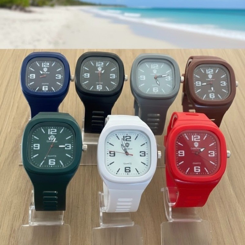 Relógio Minimalista Unissex Médio Pulseira Borracha Quadrado Quartz Clássico Contemporâneo