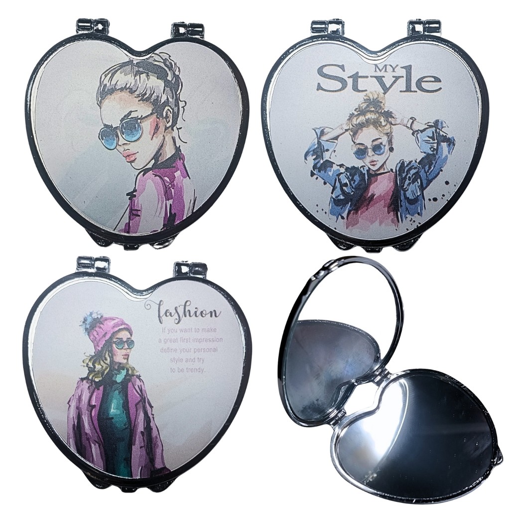 Espelho de Bolso Modelo Coração Feminino Kits de 1 a 3 Peças Sortido