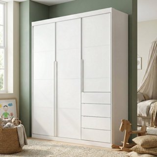 Guarda-Roupa Infantil 3 Portas e 4 Gavetas 220cm Pérola Branco Branco em Oferta na Shopee