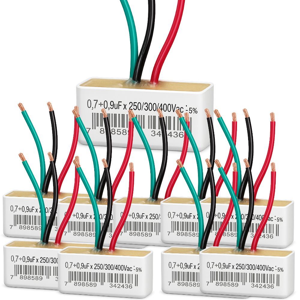 KIT 10 CAPACITOR VENTILADOR 07 09X400V 3FIOS QUADRADO