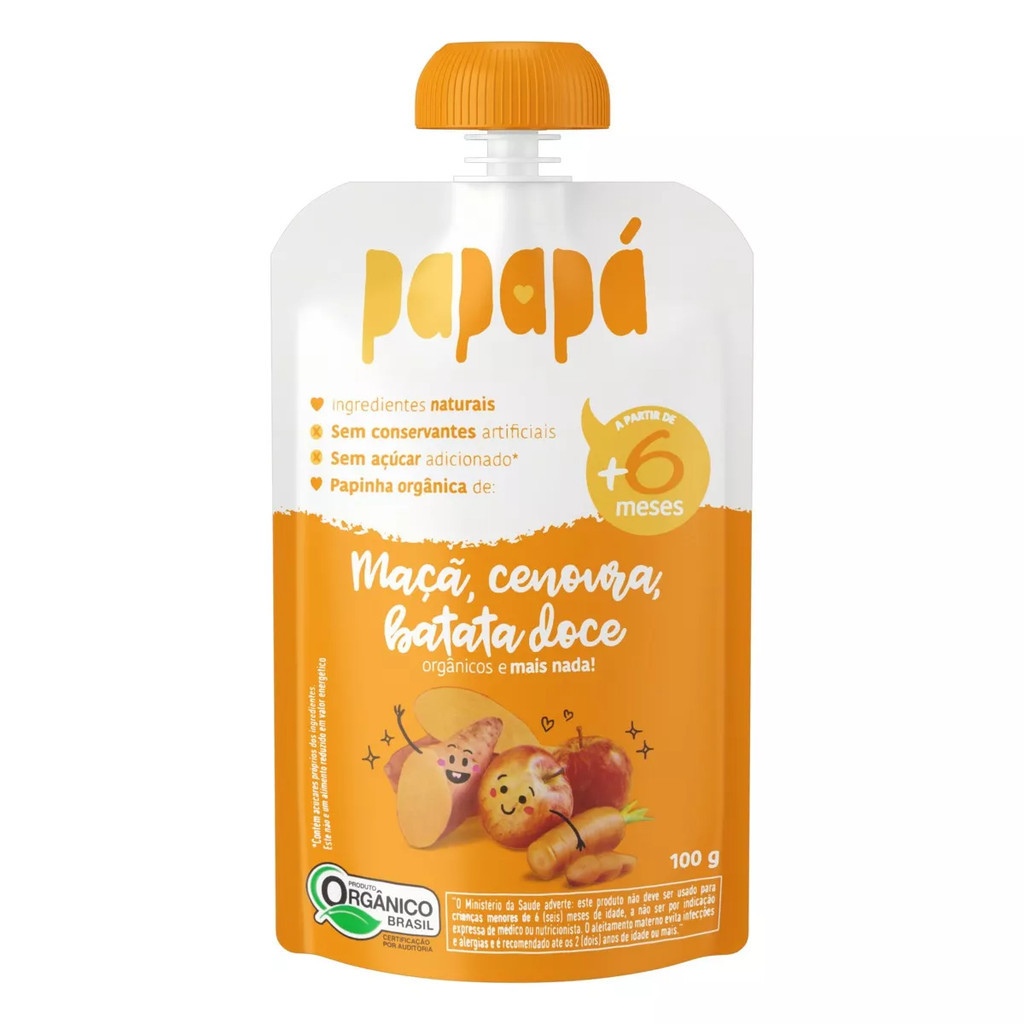 Papinha Maçã Cenoura Batata-Doce Papapá Squeeze 100g KIT C/3