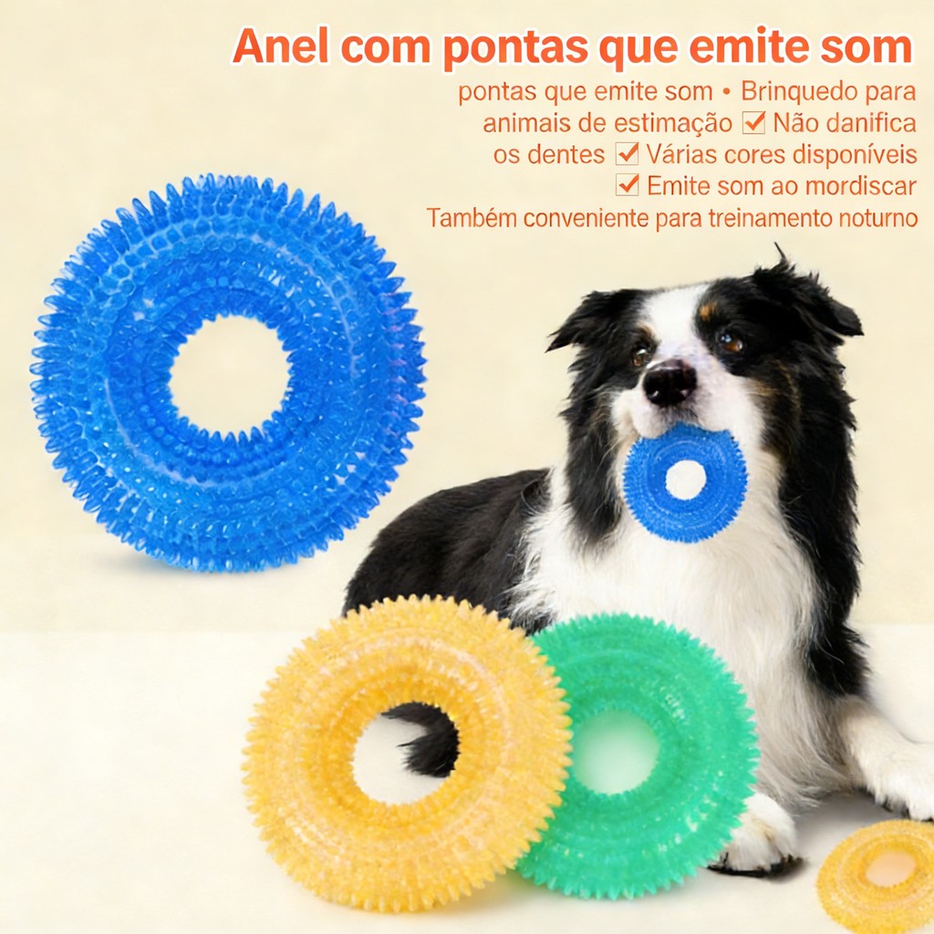 Brinquedo Mordedor Pet Argola Espinhos TPR Para Cachorro Reforçado Com Apito Resistente