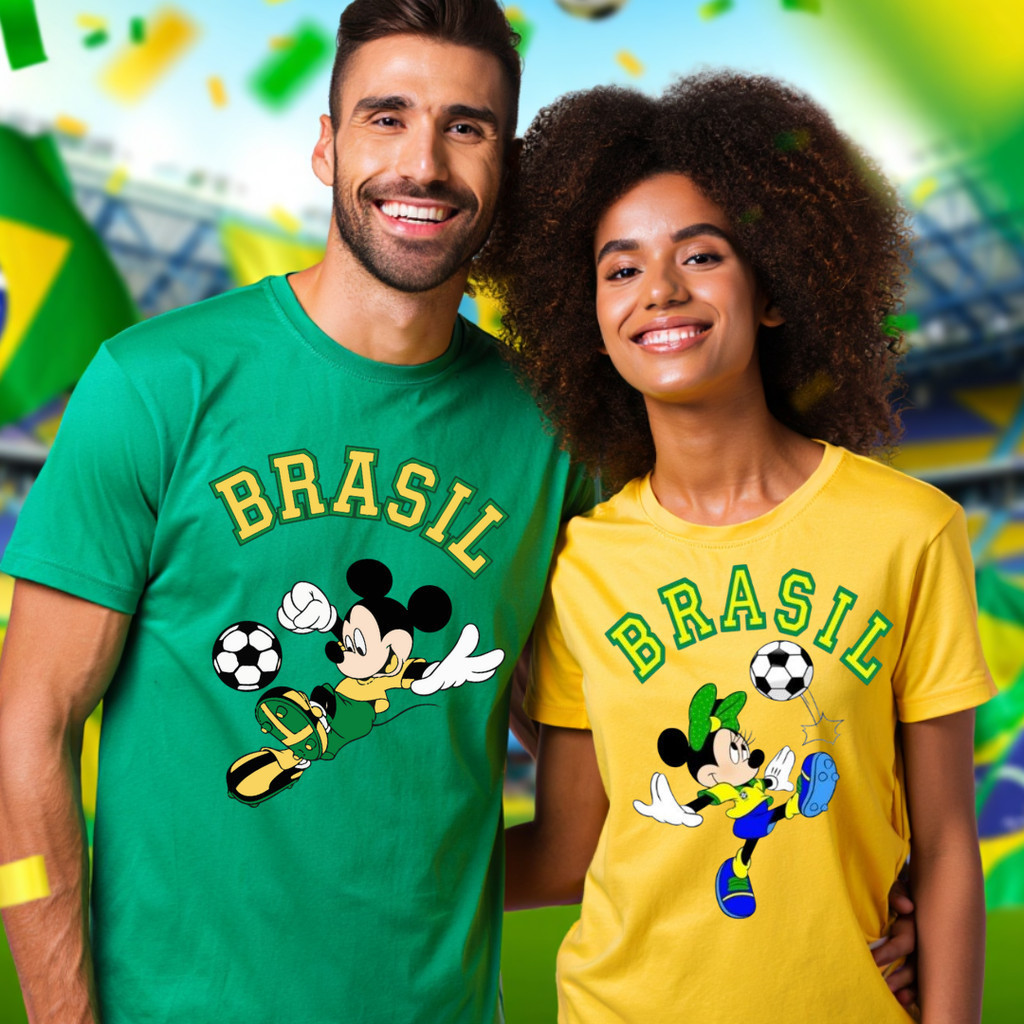 Kit 2 Camisetas para Copa do Mundo 2026 Casal Brasil Namorados Futebol Torcida Brasileira Conjunto