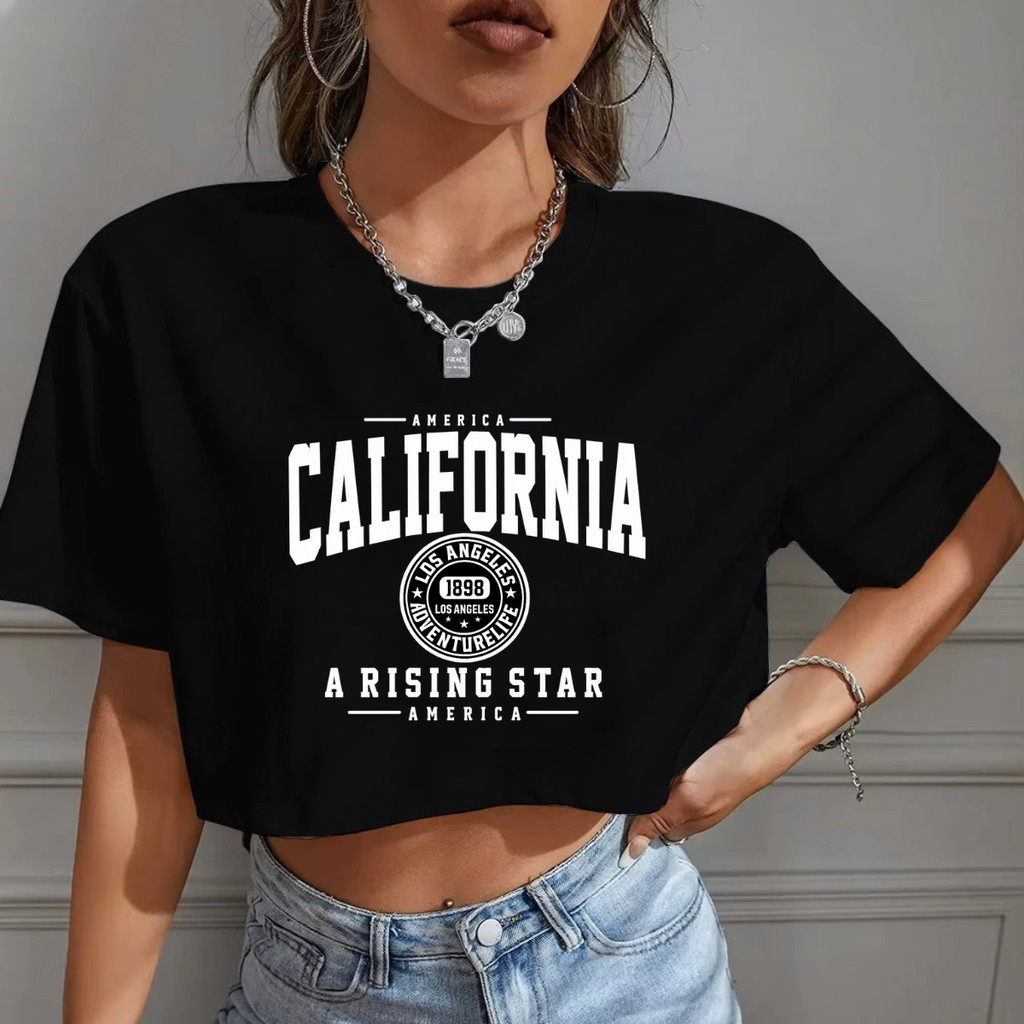 Blusa Cropped Feminino Oversized 100% Algodão Camiseta Estilosa feminina Premium California - GS
