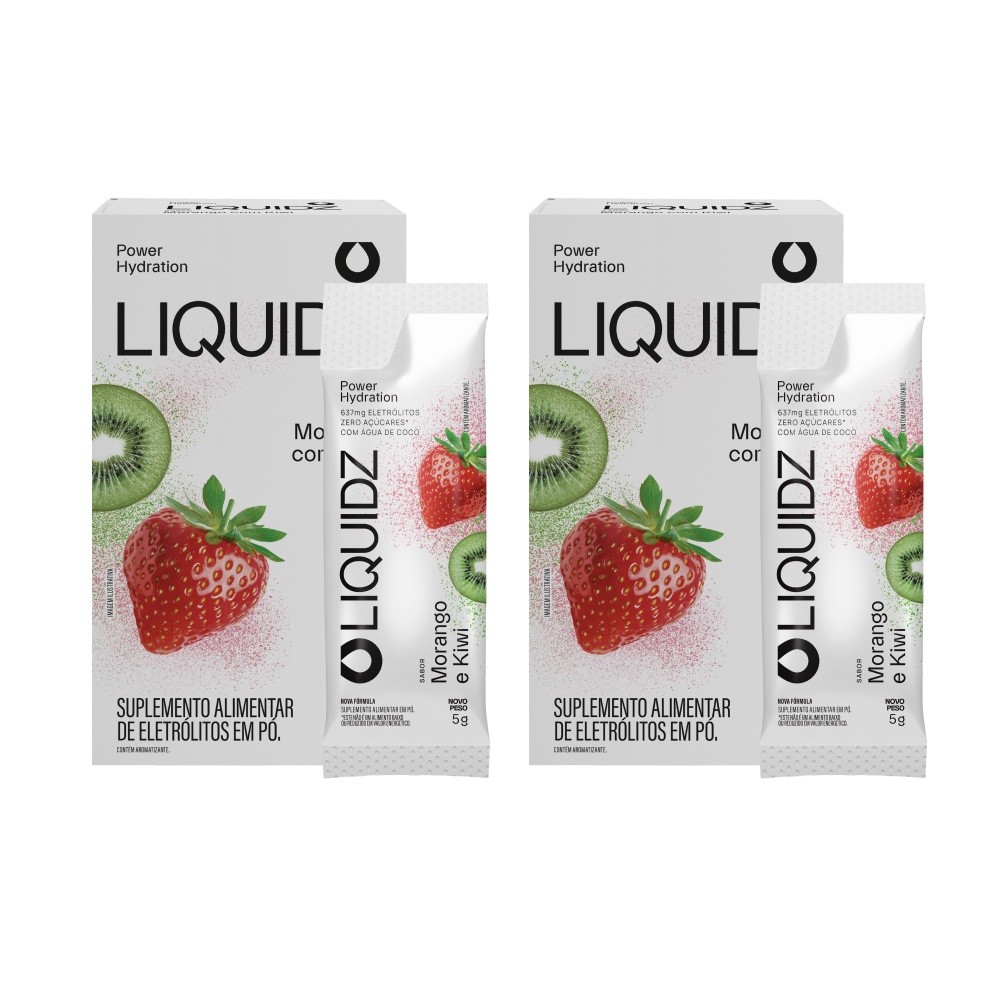 Kit Morango com Kiwi LIQUIDZ® - Eletrólitos Zero Açúcares - 2 Caixas - 12 sachês