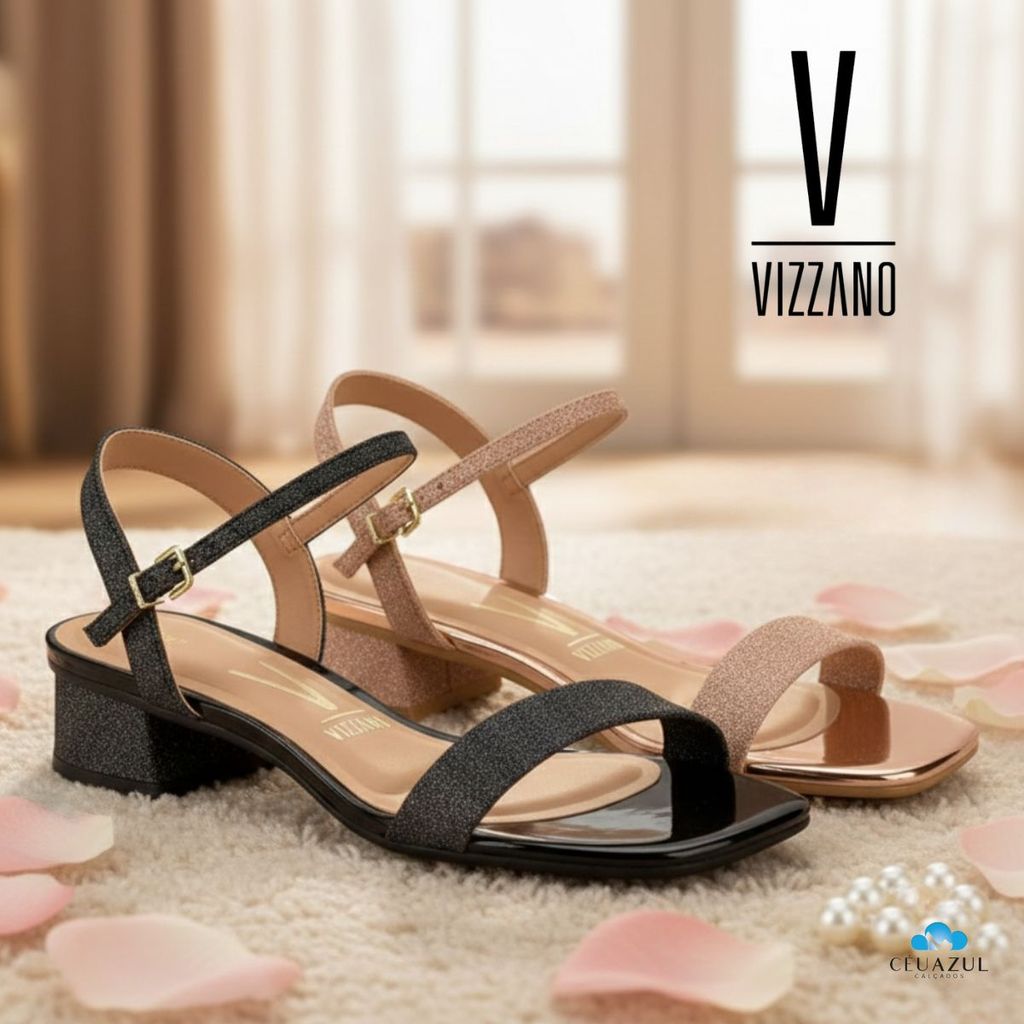 Sandália Feminina Vizzano Salto Bloco 4cm Glitter Festa Conforto Original em Oferta na Shopee