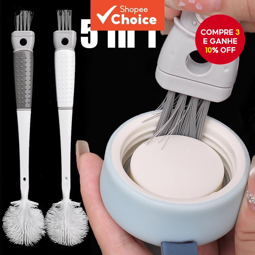 Escova De Limpeza De Silicone Macio Cinco Em Um-Cabeça De Dobrável Copo De Cabo Longo-Pendurado , Removível-Ferramenta D em Oferta na Shopee