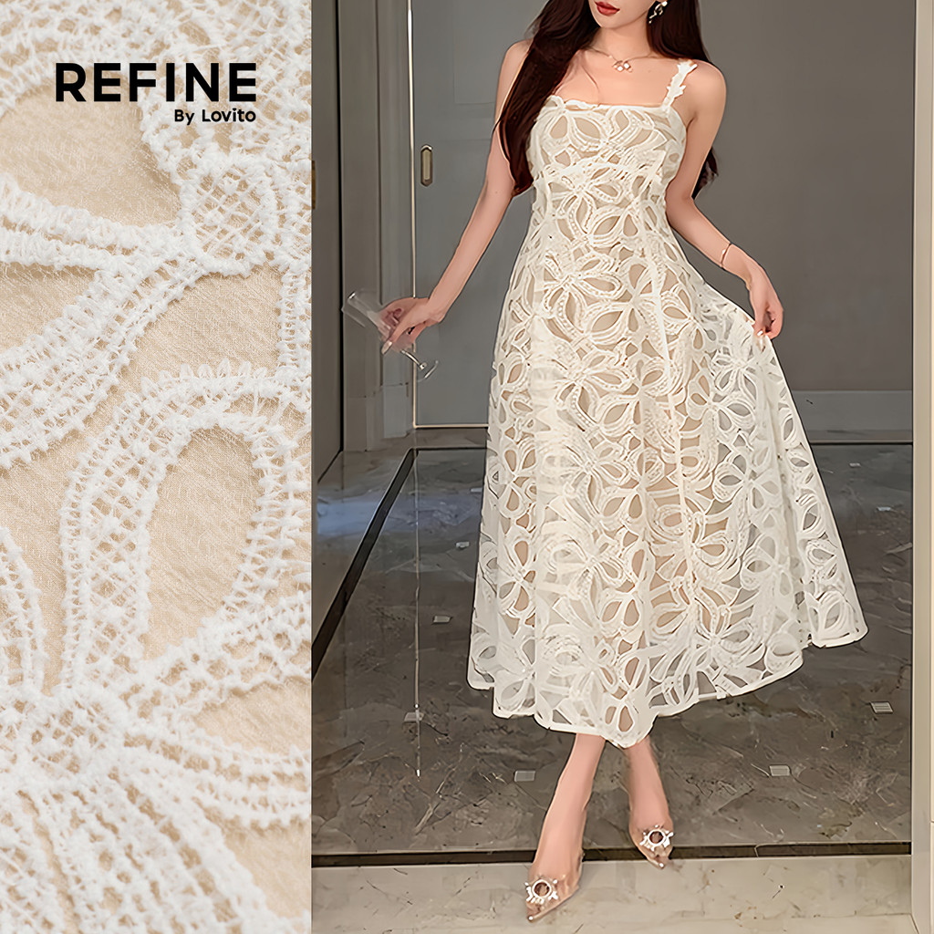 (Elegante) (Refine by Lovito) Vestido Textura Primavera/verão Damasco para Mulheres LR32A031
