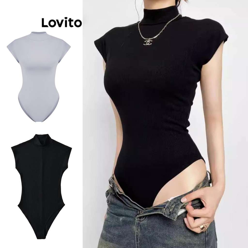 Lovito Body Elegante Liso Meia Gola Alta Para Mulheres LNL61247 (Multicolorido) em Oferta na Shopee