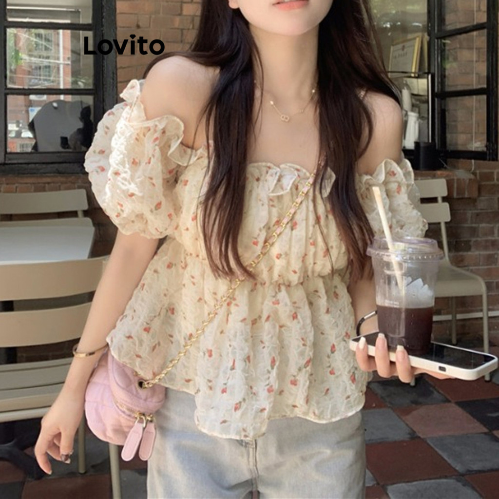 Lovito Blusa Casual Com Estampa Floral Ditsy, Blusa De Verão/primavera Para Mulheres LNA54239 em Oferta na Shopee