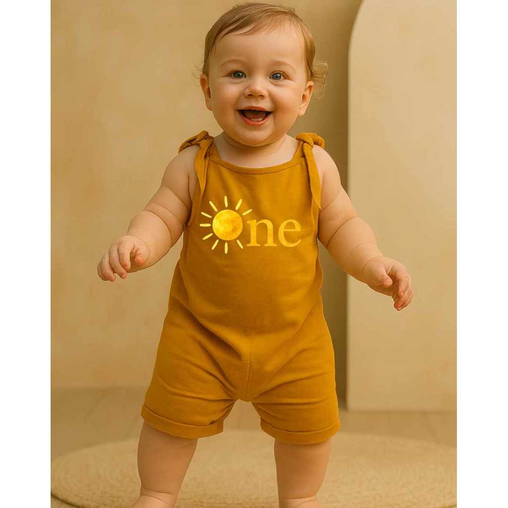 Jardineira Estampada Algodão Bebê Conjunto Minimalista Boho Sol One 1 ano Aniversário