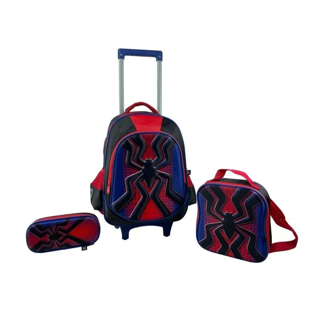 Kit Escolar Infantil Mochila Lancheira Estojo Aranha Spider Santino