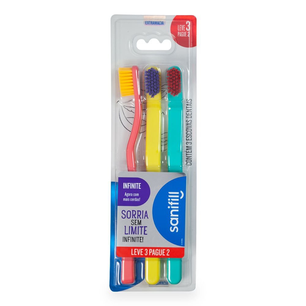 Escova de Dente Sanifill Infinite Leve 3 Pague 2 - Cerdas Extramacias – Cores Sortidas em Oferta na Shopee
