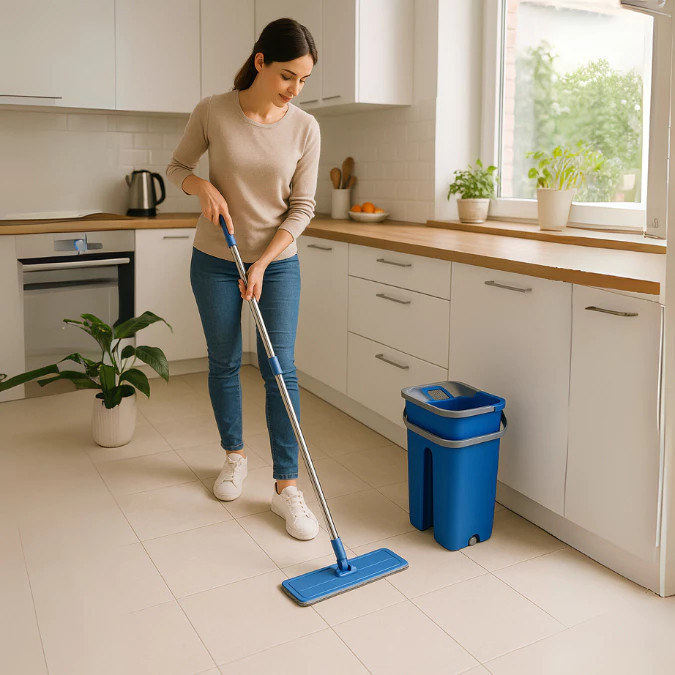 Mop Limpeza  C/2 Refil Balde Giratório Limpeza Chão Piso Compacto Centrifuga Esfregões Rodo