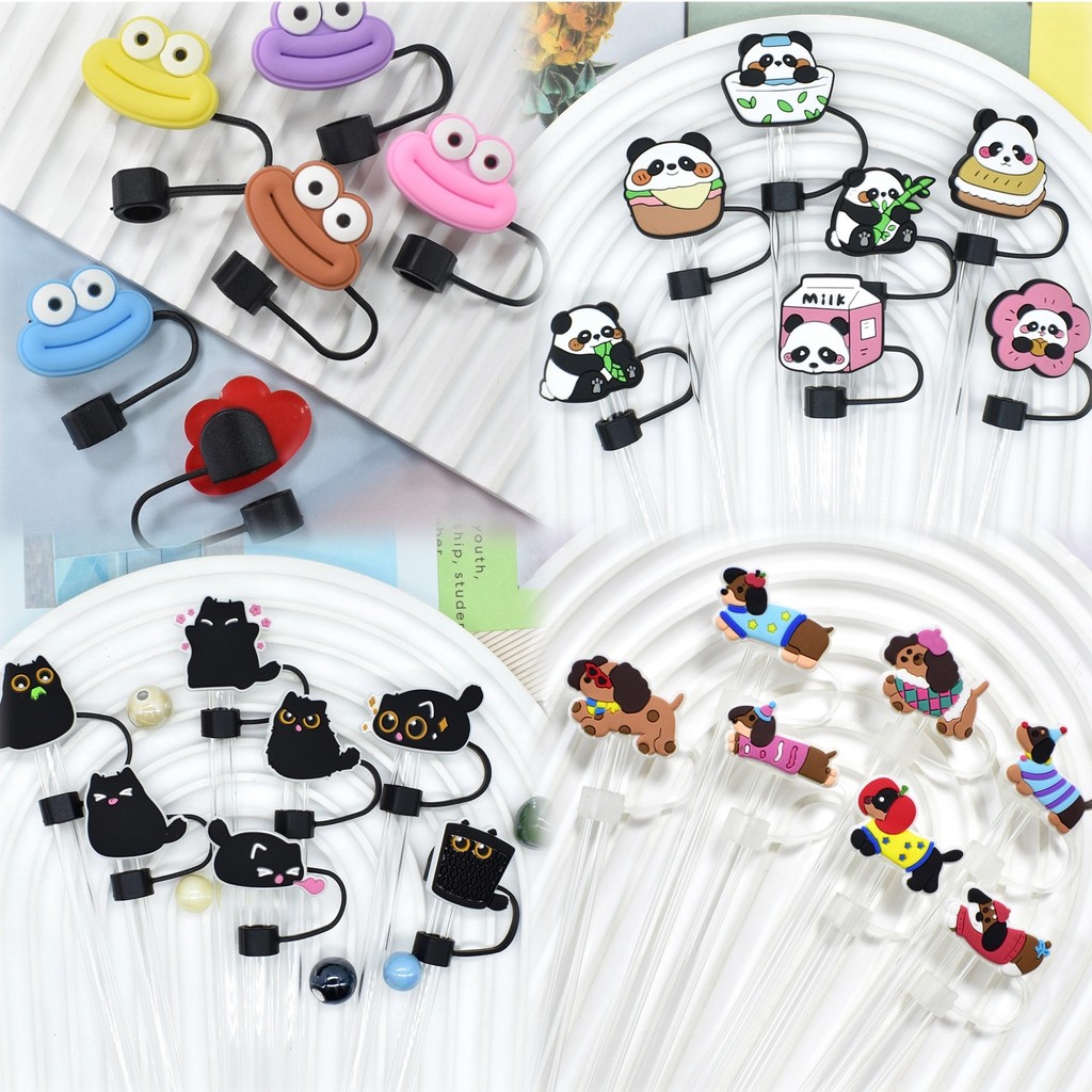 Ponteira Protetor Canudo 10mm Copo Térmico Tampa Silicone Anti-Poeira Fofa Gato Panda Doguinho em Oferta na Shopee