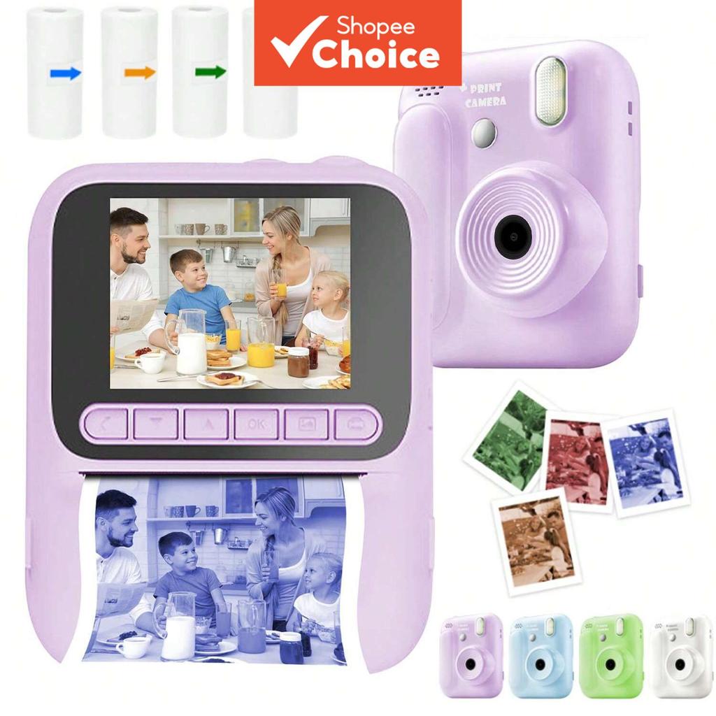  Câmera digital infantil com impressão instantânea de fotos, zoom 8x, vídeo HD 1080P, lanterna, 4 rolos de papel