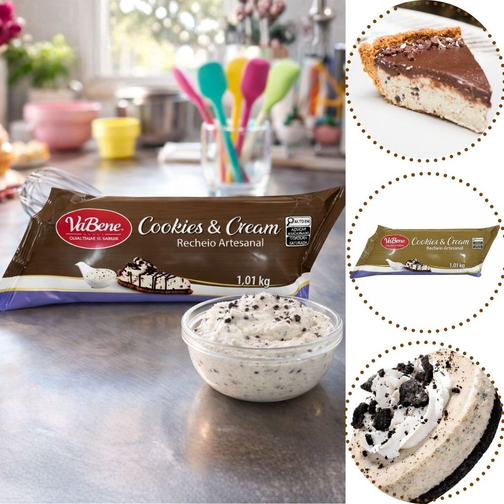 RECHEIO ARTESANAL CREME COOKIES & CREAM 1,01KG VABENE em Oferta na Shopee