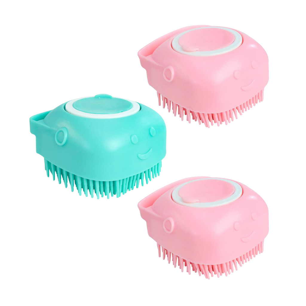 Kit Esponja De Silicone Massageadora com Dispenser Rosa e Verde