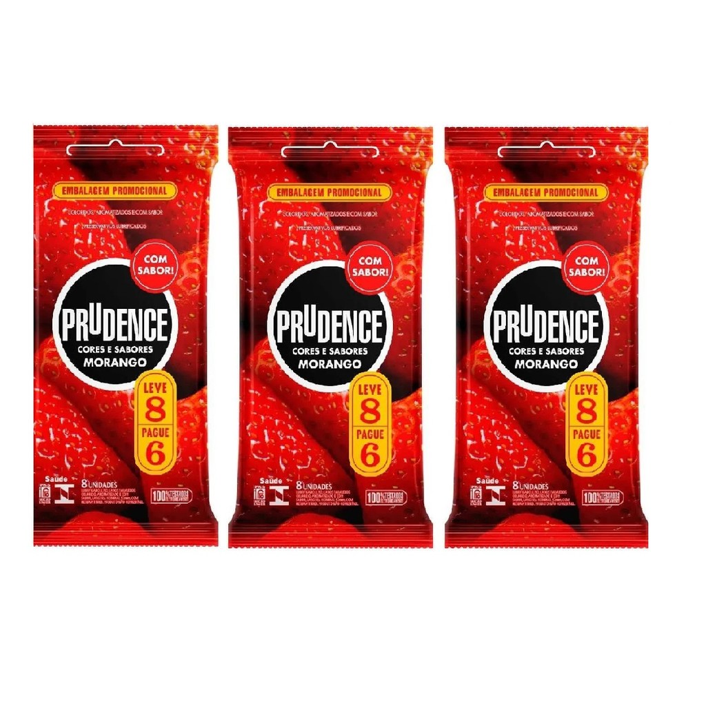 Prudence  Preservativo Cores e Sabores Morango L8 P6 Kit 3un