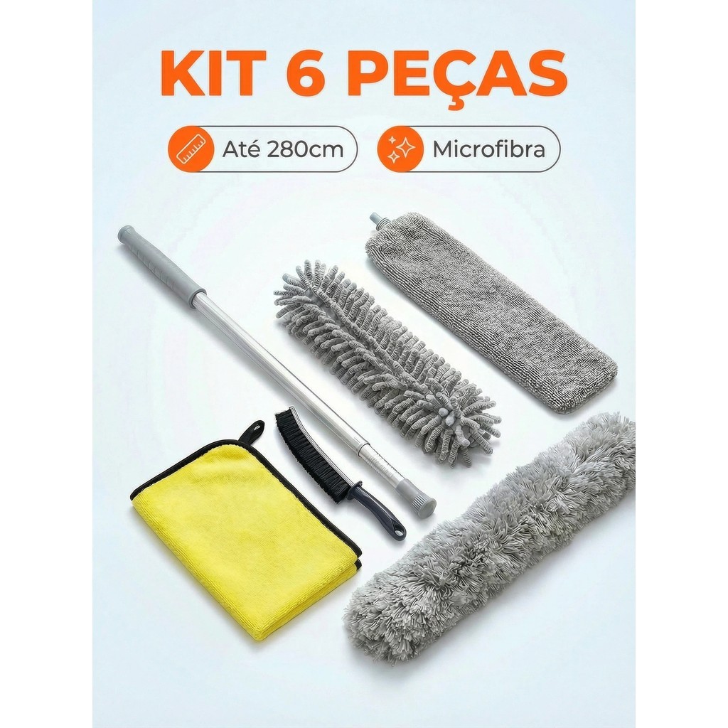 Kit 6 Peças Mop Espanador De Pó, 280cm Ajustavel Dobravel Flexível Retrátil Limpador Limpeza em Oferta na Shopee