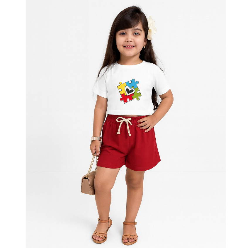 Conjunto Infantil Feminino Short e Cropped Estampado Conjuntinho Estiloso