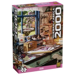 QUEBRA CABEÇA ATELIÊ 2000 PEÇAS GROW PUZZLE ARTE PINCEL OBRA ARTESANATO JARDIM FLOR QUADRO CÃO