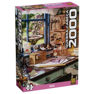 QUEBRA CABEÇA ATELIÊ 2000 PEÇAS GROW PUZZLE ARTE PINCEL OBRA ARTESANATO JARDIM FLOR QUADRO CÃO em Oferta na Shopee