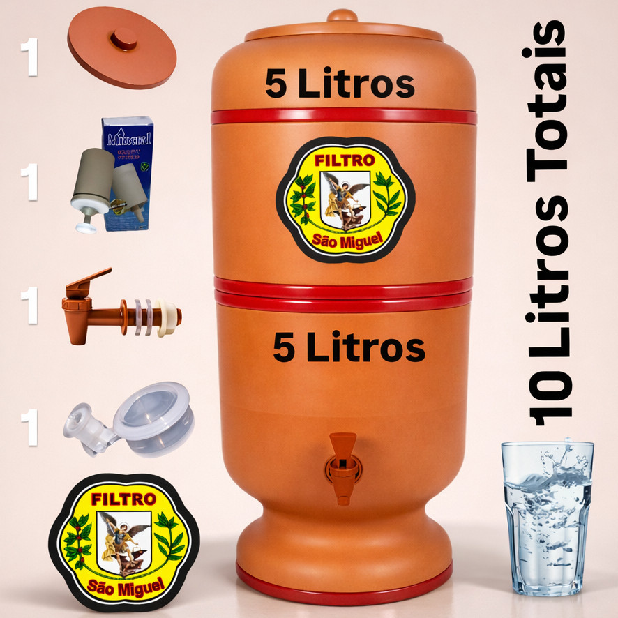 Filtro de Barro 10 Litros Tradicional Completo com Vela, Boia e Torneira Jaboticabal Bebedouro Dágua em Oferta na Shopee