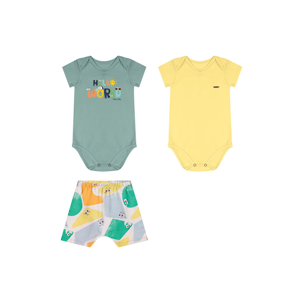 Kit Bebê Menino Com 2 Bodies e Bermuda Elian Verde em Oferta na Shopee