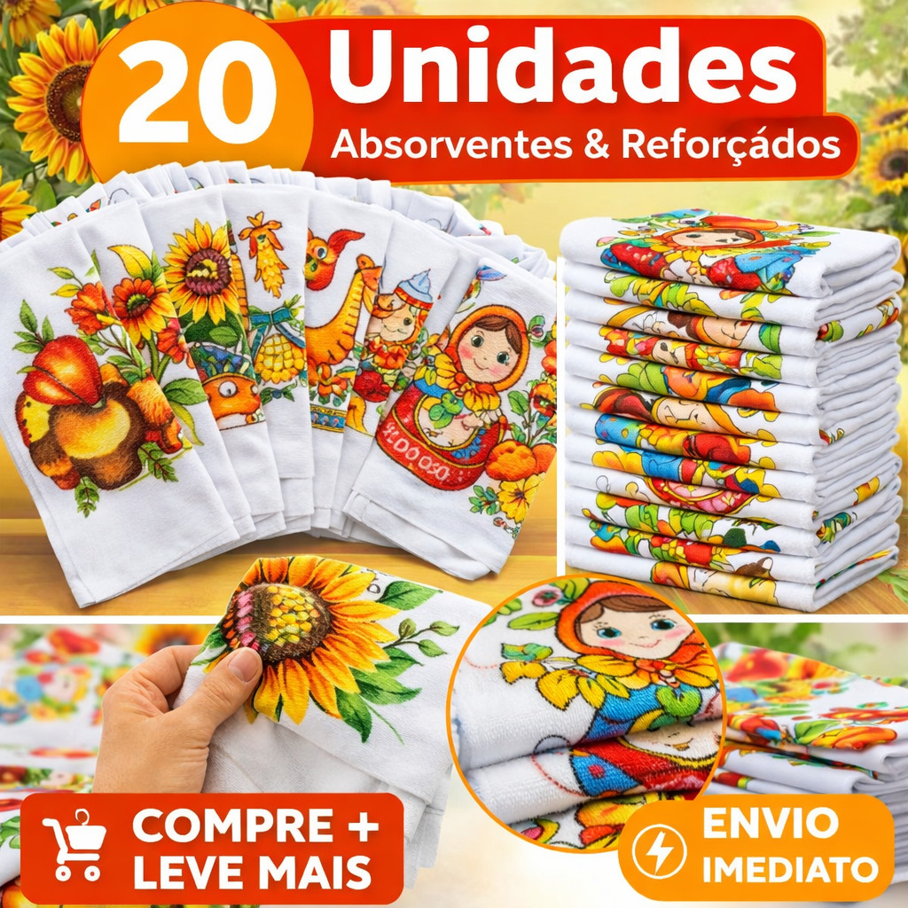 Pano De Prato Estampado Bainha Kit Com 20 Peças 100% algodão em Oferta na Shopee