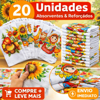 Pano De Prato Estampado Bainha Kit Com 20 Peças 100% algodão em Oferta na Shopee