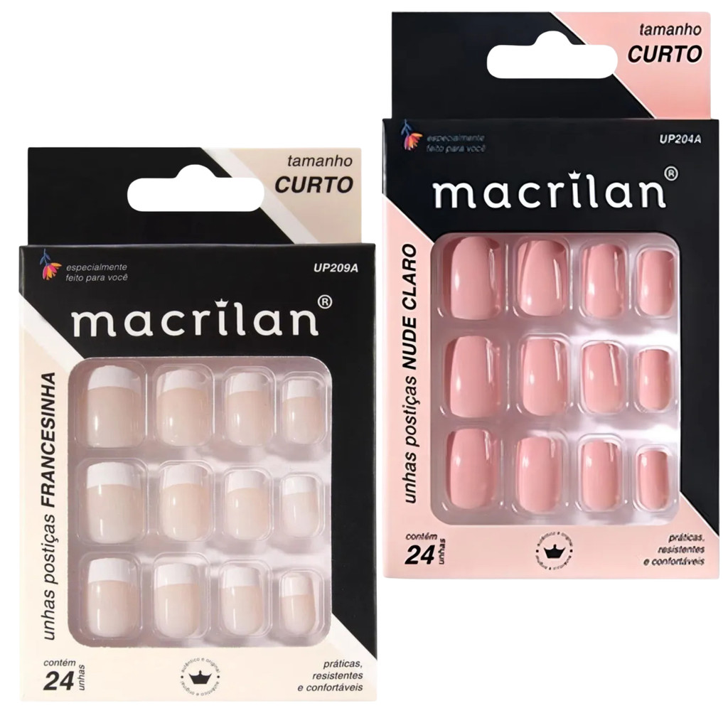 UNHAS POSTICAS FRANCESINHA CURTA UP209-A  E NUDE CLARO CURTA UP204-A, MACRILAN