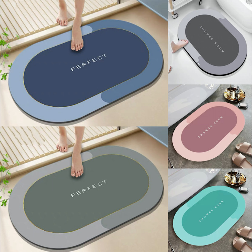 Kit 2 Tapetes De Secagem Rápida Oval Em Tecido Antiderrapante De Banheiro / Porta De Entrada WL-2172