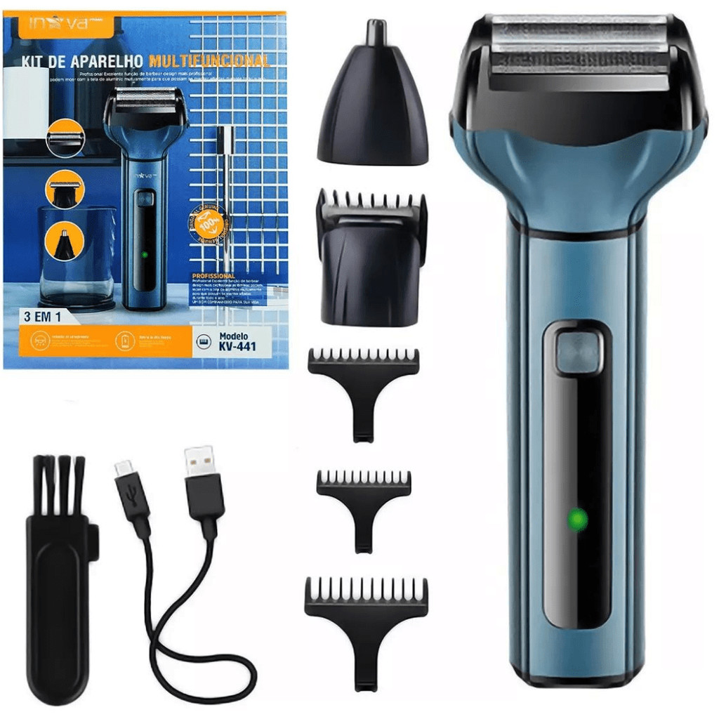 Maquina de barbear barbeador depilador de pelos aparador elétrico 3 em 1 cabelo nariz barba corpo masculino