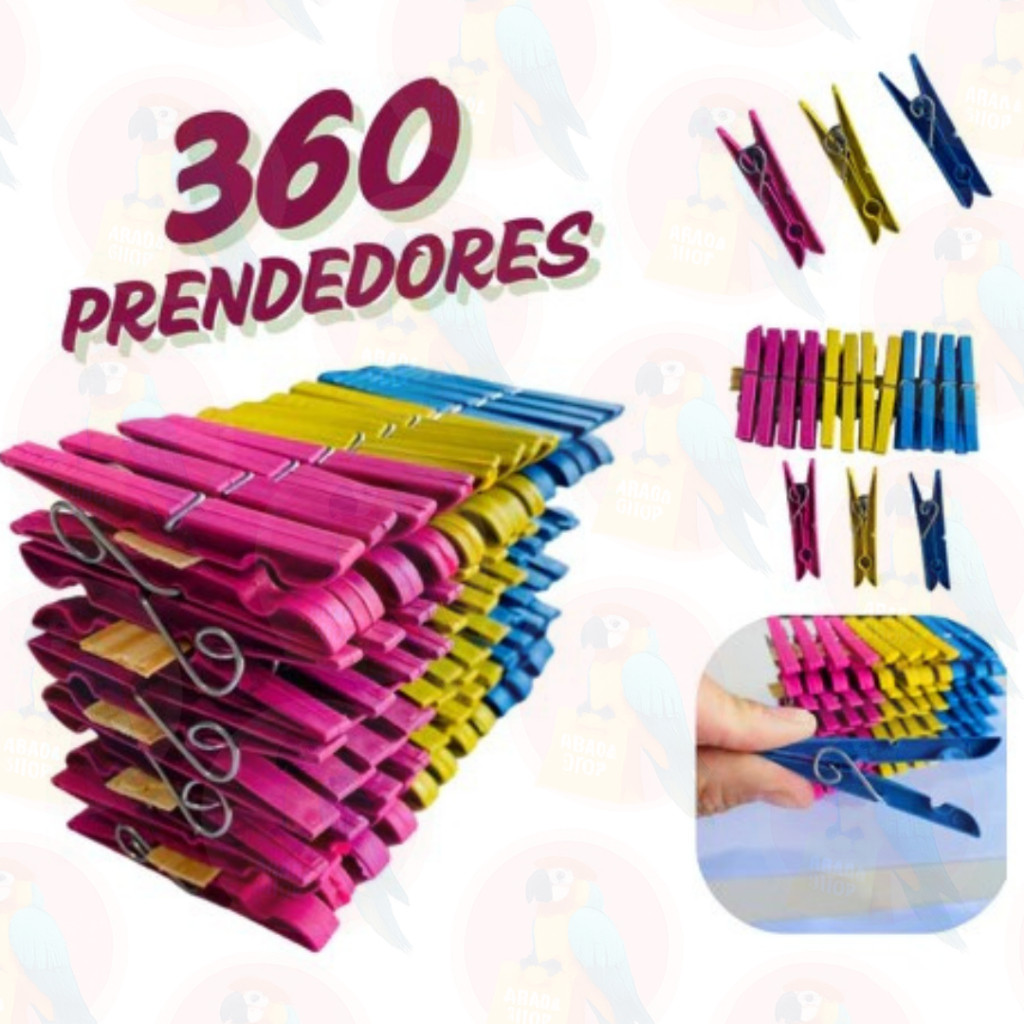 Kit com 360 / 180 / 120 / 60 Pregadores de Roupa em Plástico Reforçado - Prendedores Cores Sortidas em Oferta na Shopee
