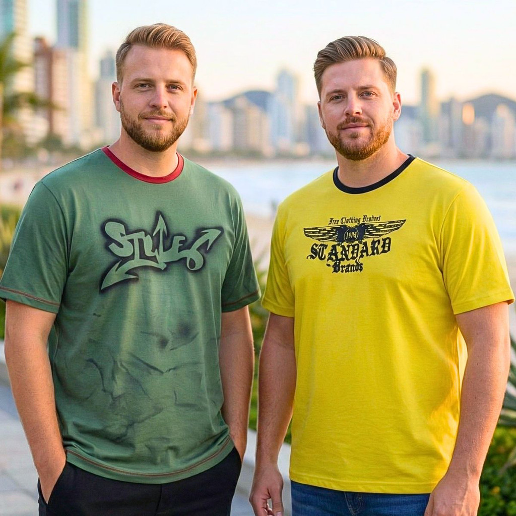Kit 2 Camisetas Masculina Plus Size com Estampa Sortidas - Diversas Cores e Estampas