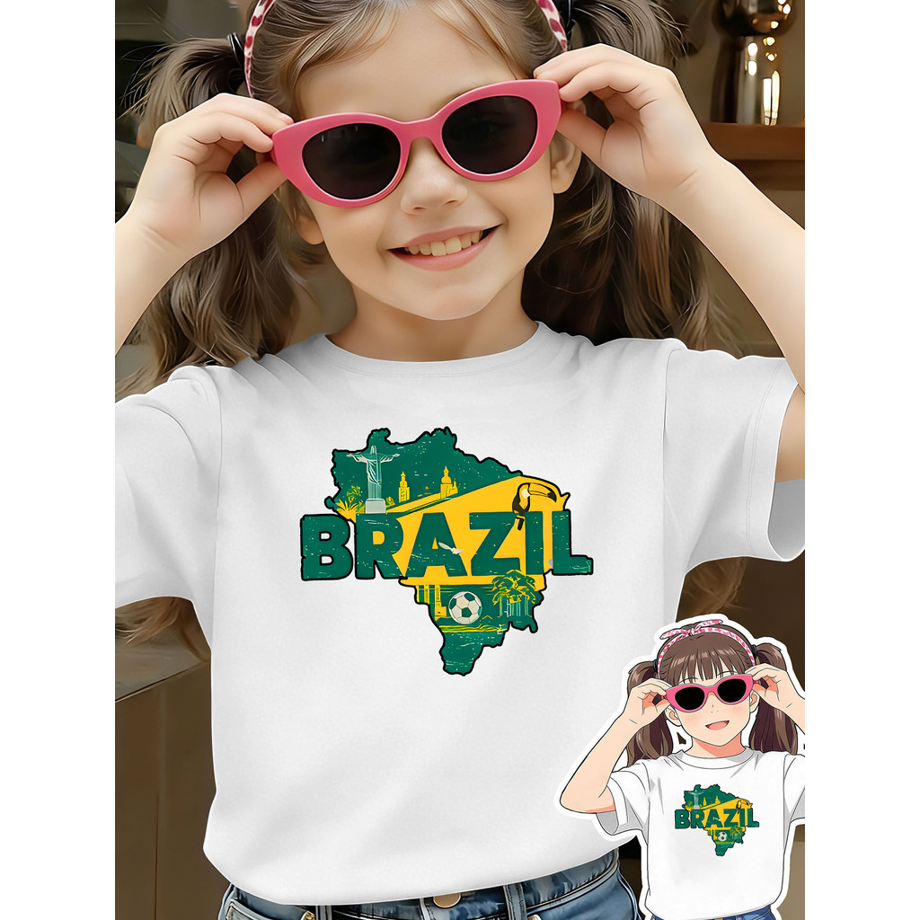 CAMISETA FOFINHA DE FUTEBOL DO BRASIL PARA MENINAS, MANGAS CURTAS