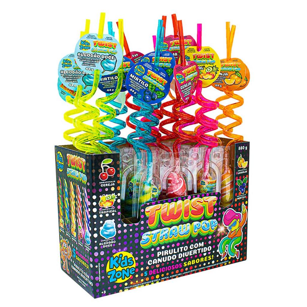 Pirulito Kids Zone Twist Straw Pop Sabores Sortidos 44g com 1 Unidade em Oferta na Shopee