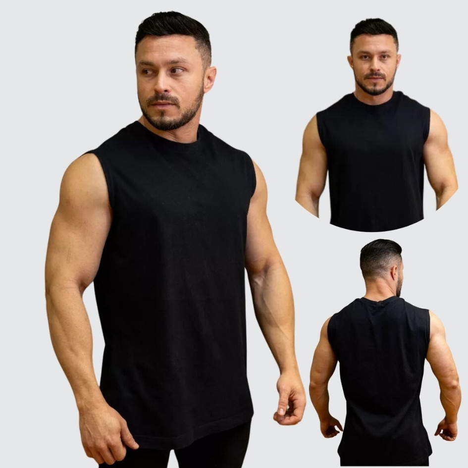 Regata Oversized Masculina Lisa Camiseta Longline Streetwear Gola Redonda Algodão Casual Confortável