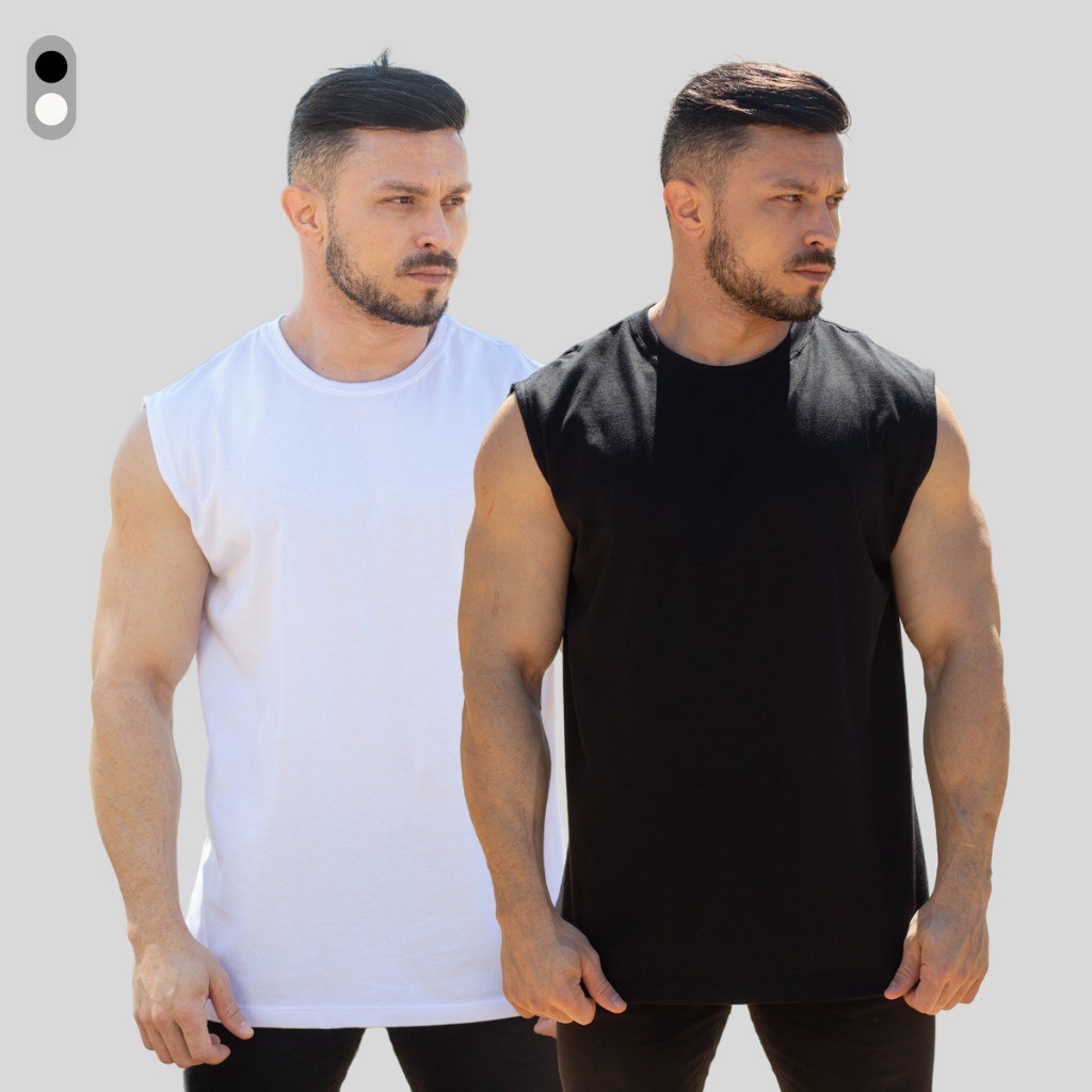 Kit 2 Camisetas Regata Oversized Masculina Básica Algodão Premium Streetwear Academia Treino Verão
