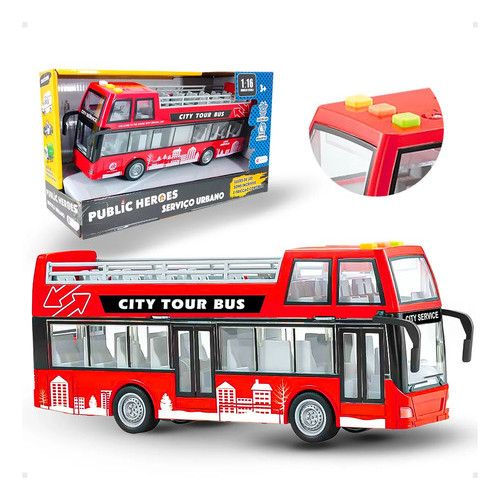 Brinquedo Ônibus 2 Andares Turismo De Fricção Luzes E Sons 1:16