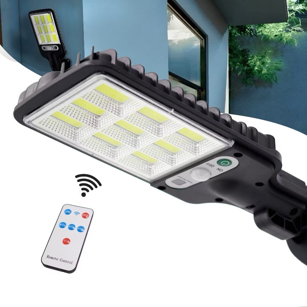 Mini Luminária Solar Parede Refletor 9Cob 60w Controle Sensor Presença Prova D'água 3 Funções