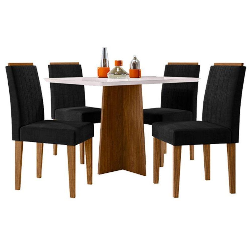 Mesa De Jantar Anitta 120x80 Cm Com Vidro Ype Off White E 4 Cadeiras Ana Ype Veludo Preto