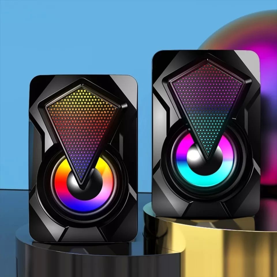 Mini alto-falante de cristal com luz colorida, alto-falante para computador, fonte de alimentação USB, auxiliar deVoltik