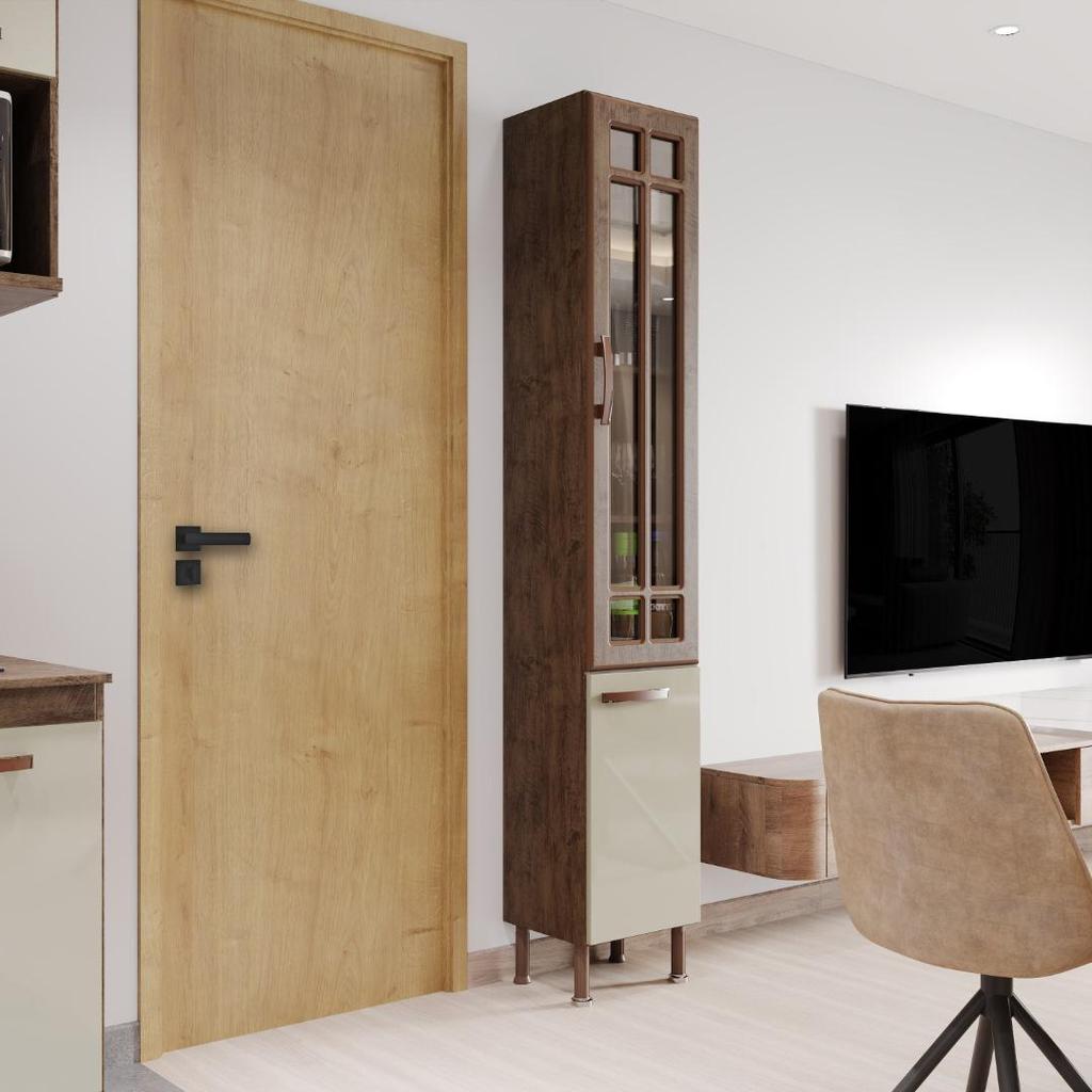 Paneleiro Simples Modulado Com Vidro Fidelitá Lisboa 35cm 2 Portas Noce/Off-White em Oferta na Shopee