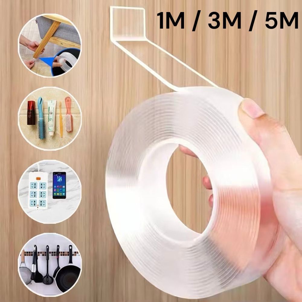 Fita Dupla Face Nano Gel Transparente Extra Forte 1M 3M 5M Reutilizável Multiuso Fixação Sem Furo