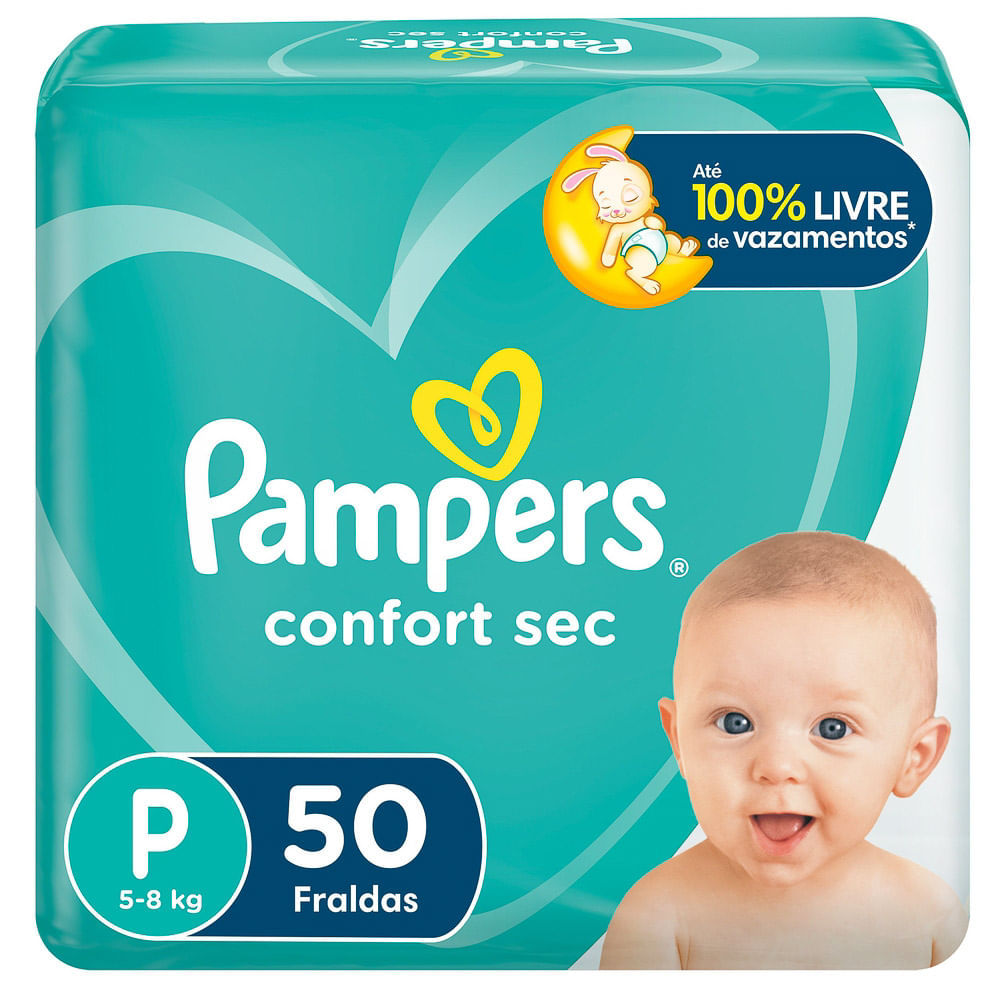 Fralda Pampers Confort Sec Tamanho P Pacote Mega com 50 Fraldas Descartáveis