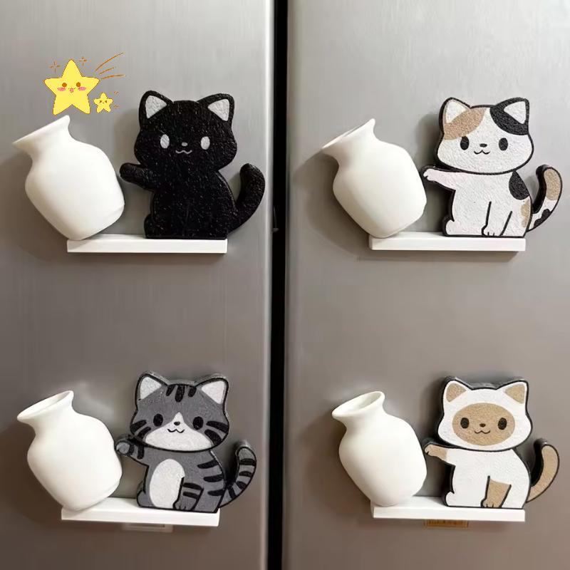 [JBTH] Gato Empurrando Vaso Ímãs De Geladeira Decoração De Casa Ímã Bigode Coleção Caixa Memorial Escritório Em Para [JB