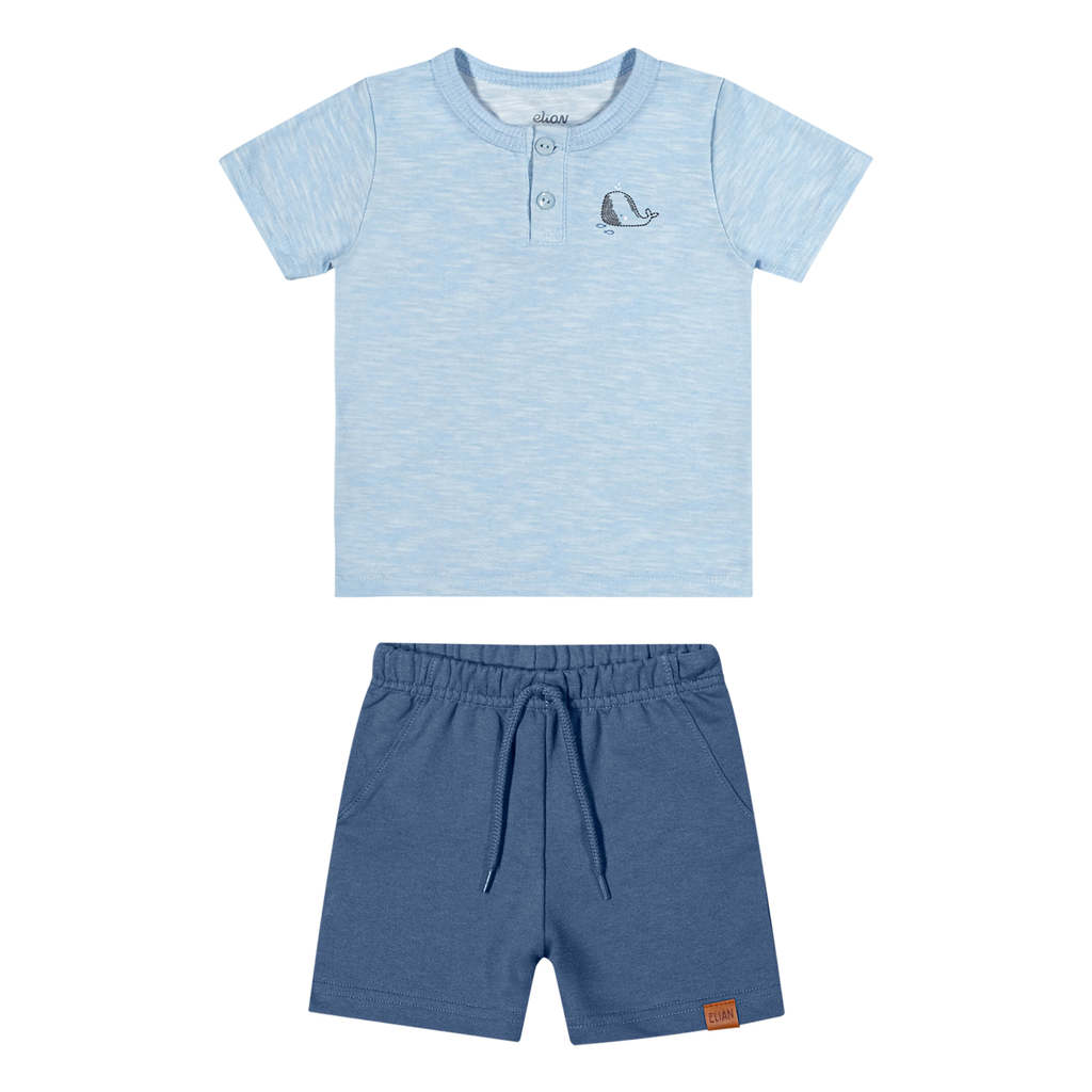 Conjunto Bebê Menino Malha Flamê Baleia Elian Azul em Oferta na Shopee